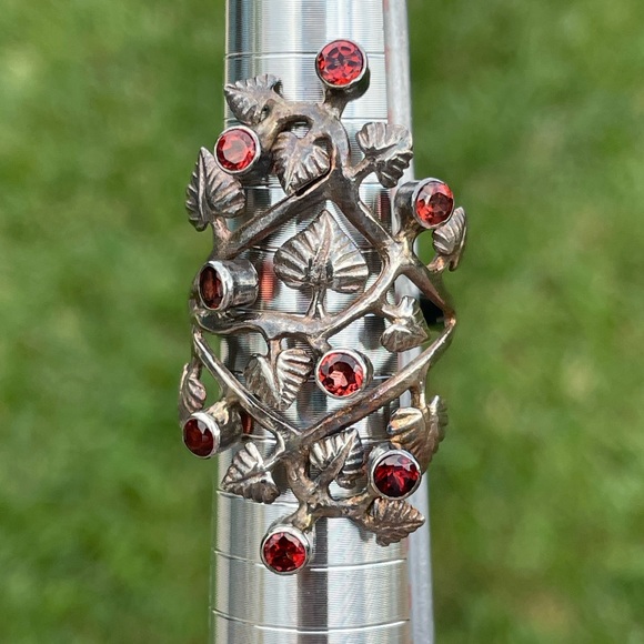 Jewelry - Garnet Forest 925 Silver-Plated Cocktail Ring Size 7.25